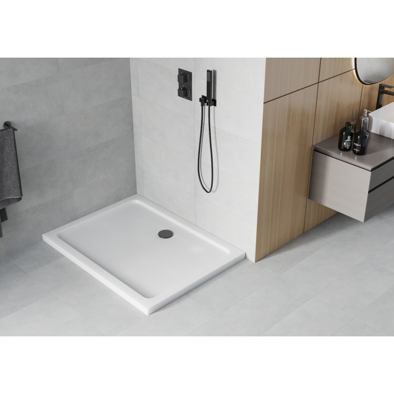 Mexen Flat téglalap alakú slim zuhanytálca 120 x 100 cm, fehér, fekete szifon - 40101012B