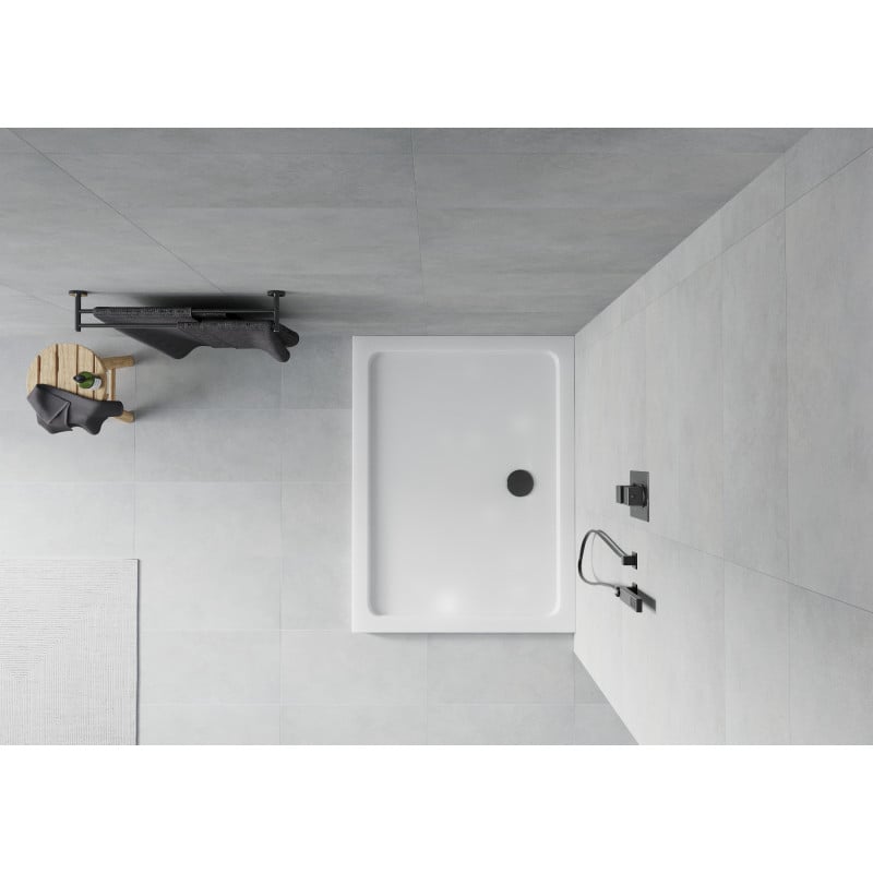 Mexen Flat cadă de duș dreptunghiulară slim 110 x 80 cm, albă, sifon negru - 40108011B
