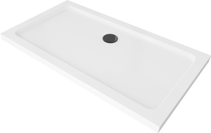 Mexen Flat cadă de duș dreptunghiulară slim 140 x 70 cm, albă, sifon negru - 40107014B