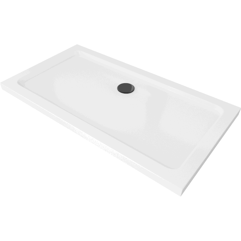 Mexen Flat cadă pentru duș dreptunghiulară slim 130 x 70 cm, Albă, sifon Neagră - 40107013B