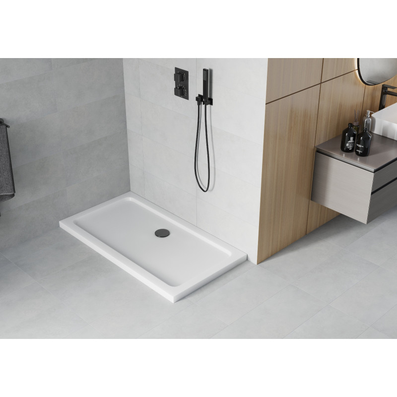 Mexen Flat Slim téglalap alakú zuhanytálca 130 x 70 cm, fehér, fekete szifon - 40107013B