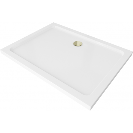 Mexen Flat Slim téglalap alakú zuhanytálca 130 x 80 cm, fehér, arany szifon - 40108013G