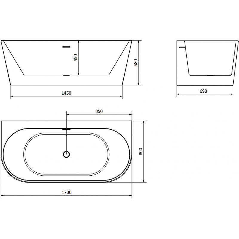 Mexen Oval+ szabadon álló falra szerelhető kád 170 x 80 cm, fehér, króm túlfolyó - 52681708000-01