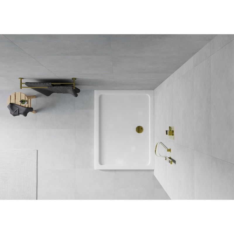 Mexen Flat téglalap alakú slim zuhanytálca 100 x 80 cm, fehér, arany szifonnal - 40108010G