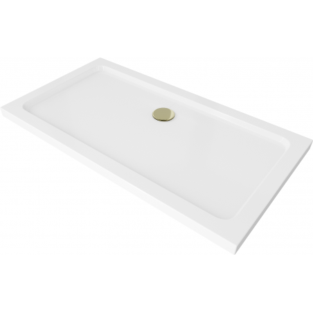 Mexen Flat téglalap alakú slim zuhanytálca 140 x 70 cm, fehér, arany szifon - 40107014G