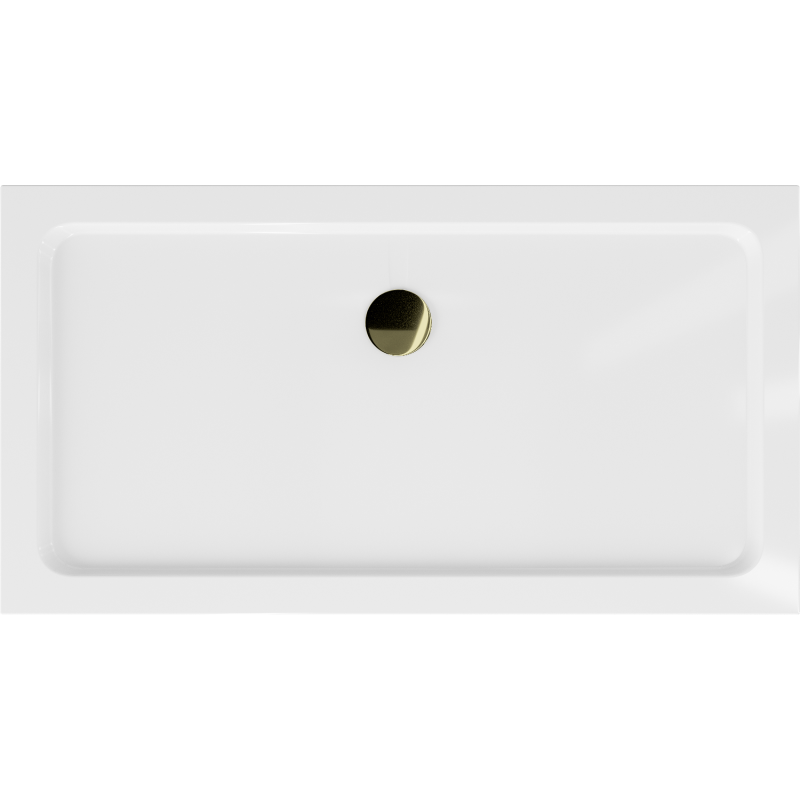 Mexen Flat cadă de duș dreptunghiulară slim 140 x 70 cm, albă, sifon auriu - 40107014G