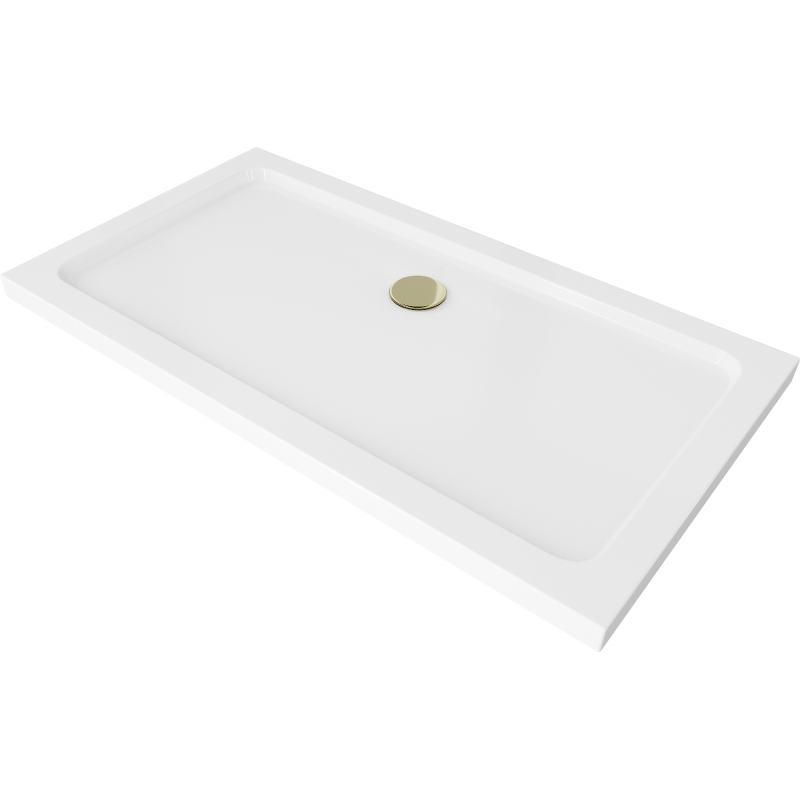Mexen Flat téglalap alakú slim zuhanytálca  120 x 70 cm, Fehér, szifon Arany - 40107012G