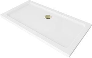 Mexen Flat 120 x 70 cm-es téglalap alakú slim zuhanytálca, fehér, arany szifon - 40107012G