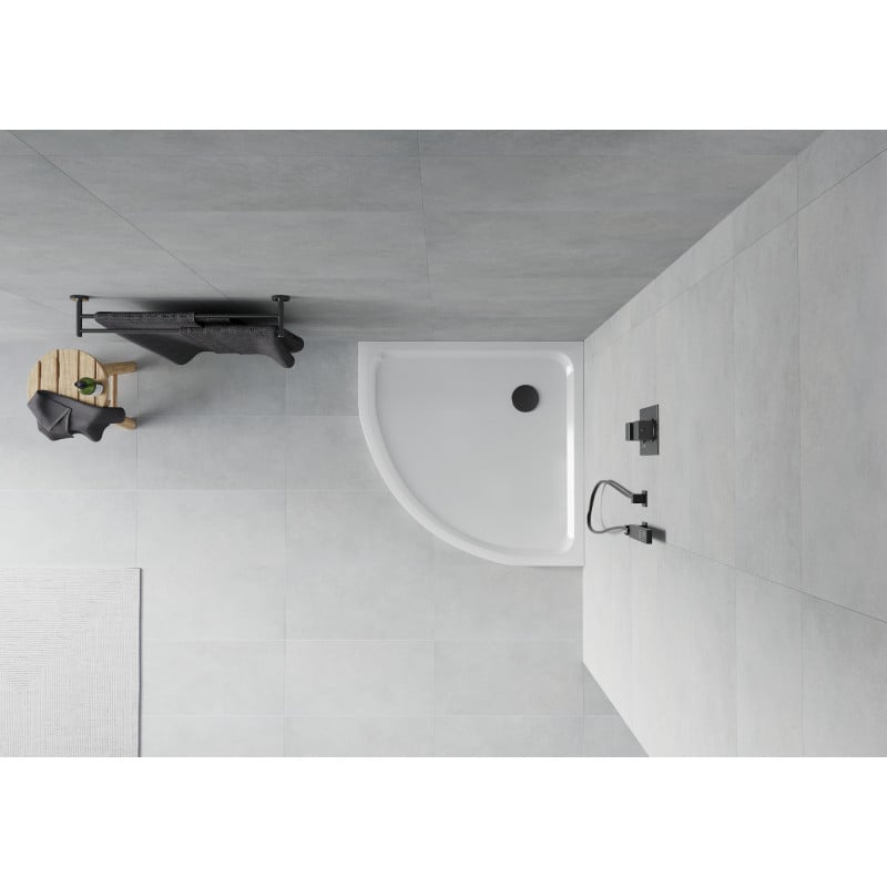 Mexen Flat brodzik semicircular slim 90 x 90 cm, alb, sifon negru - 41109090B