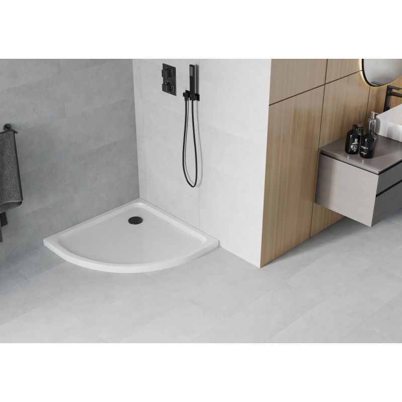 Mexen Flat cadă de duș semirotundă slim 80 x 80 cm, albă, sifon negru - 41108080B