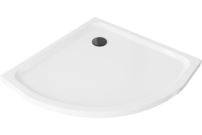 Mexen Flat félig kör alakú slim zuhanytálca 70 x 70 cm, fehér, fekete szifon - 41107070B