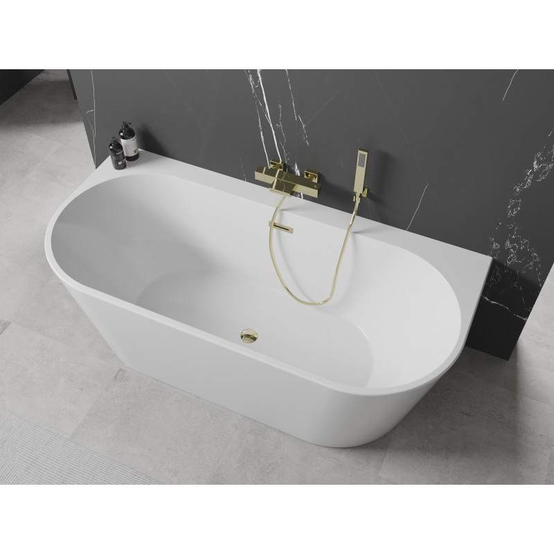 Mexen Oval+ szabadon álló-fali kád 170 x 80 cm, fehér, arany túlfolyó - 52681708000-50