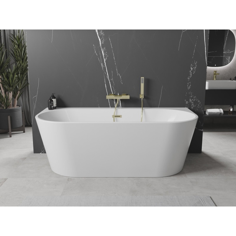 Mexen Oval+ cadă independentă de perete 170 x 80 cm, albă, preaplin auriu - 52681708000-50