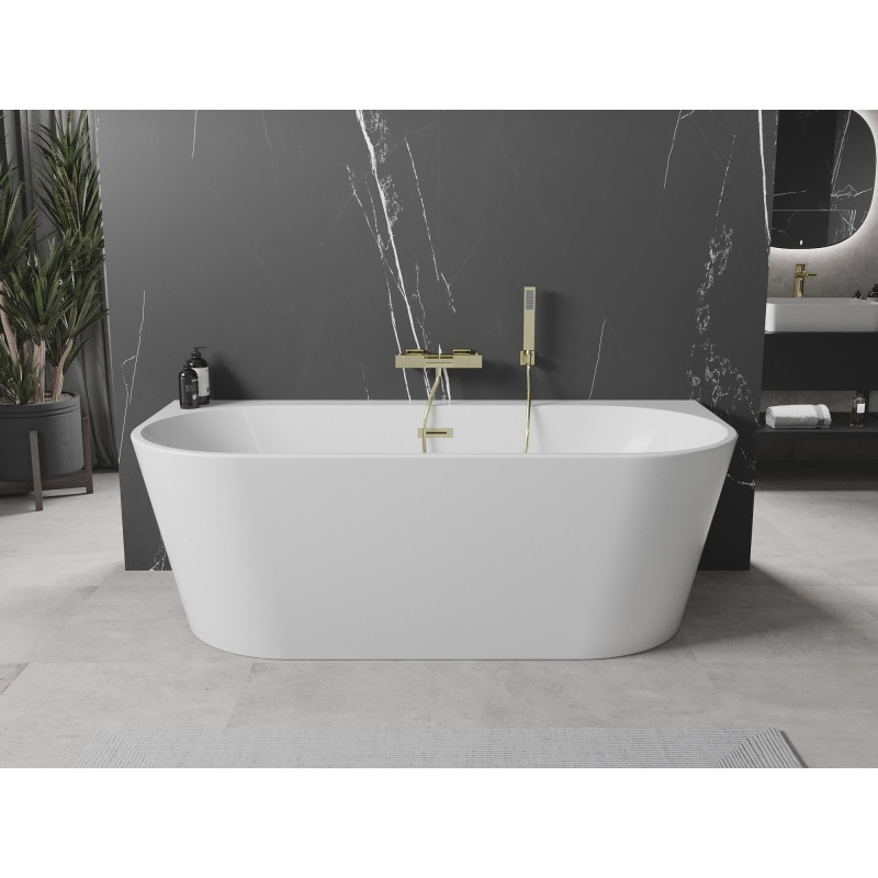 Mexen Oval+ cadă de baie independentă lângă perete 170 x 80 cm, albă, preaplin auriu periat - 52681708000-55