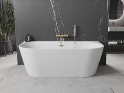 Mexen Oval+ cadă de baie independentă lângă perete 170 x 80 cm, albă, preaplin auriu periat - 52681708000-55