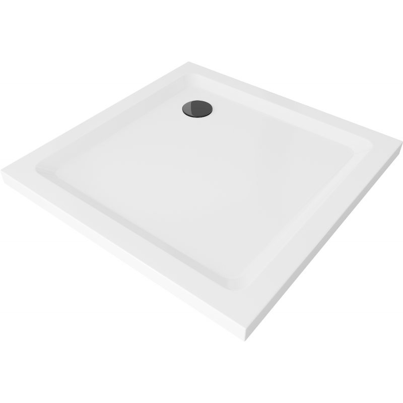Mexen Flat négyzet alakú slim zuhanytálca  70 x 70 cm, Fehér, szifon Fekete - 40107070B