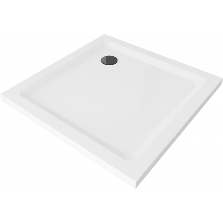Mexen Flat brodzik pătrat slim 70 x 70 cm, alb, sifon negru - 40107070B