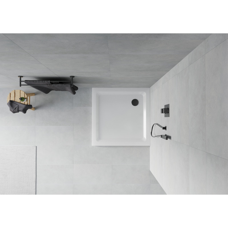 Mexen Flat brodzik pătrat slim 70 x 70 cm, alb, sifon negru - 40107070B