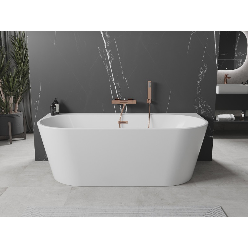 Mexen Oval+ cadă de baie independentă de perete 170 x 80 cm, albă, preaplin cupru periat - 52681708000-65