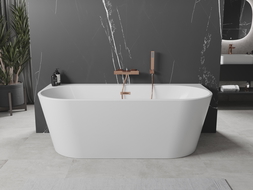 Mexen Oval+ cadă de baie independentă perete 170 x 80 cm, albă, preaplin cupru periat - 52681708000-65