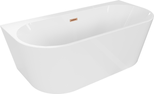 Mexen Oval+ cadă de baie independentă perete 170 x 80 cm, albă, preaplin cupru periat - 52681708000-65
