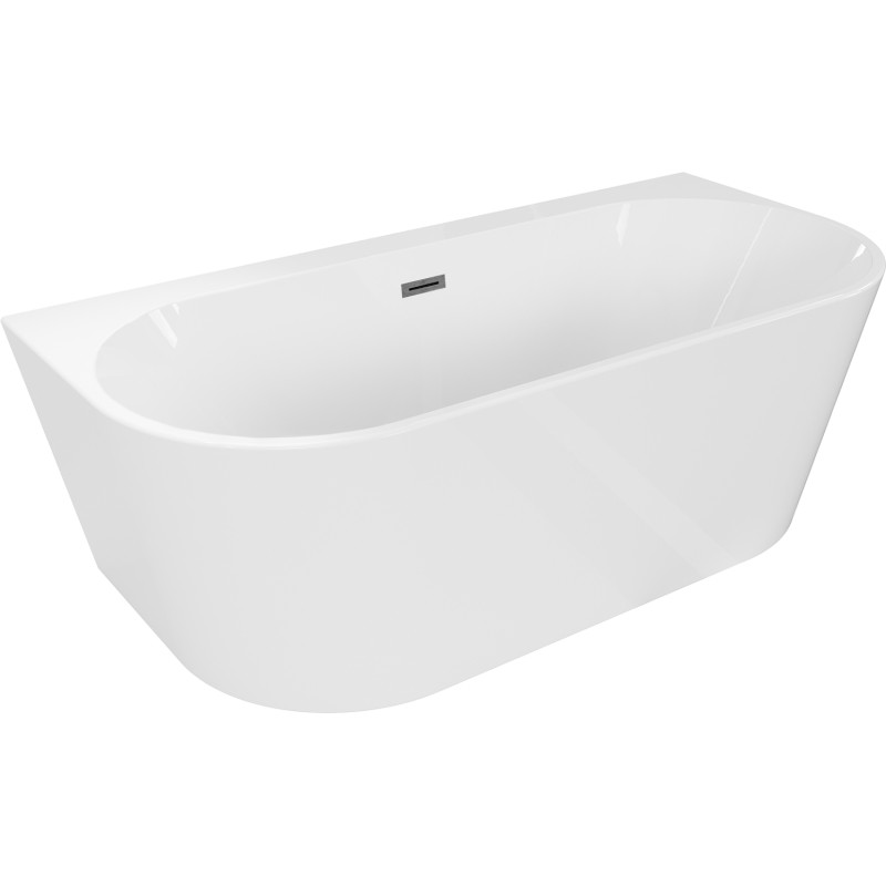 Mexen Oval+ cadă de baie freestanding lipită de perete 170 x 80 cm, albă, cu preaplin gun gray periat - 52681708000-66