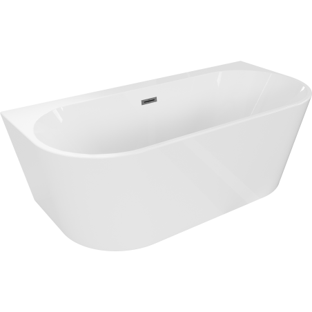 Mexen Oval+ cadă de baie freestanding lipită de perete 170 x 80 cm, albă, cu preaplin gun gray periat - 52681708000-66