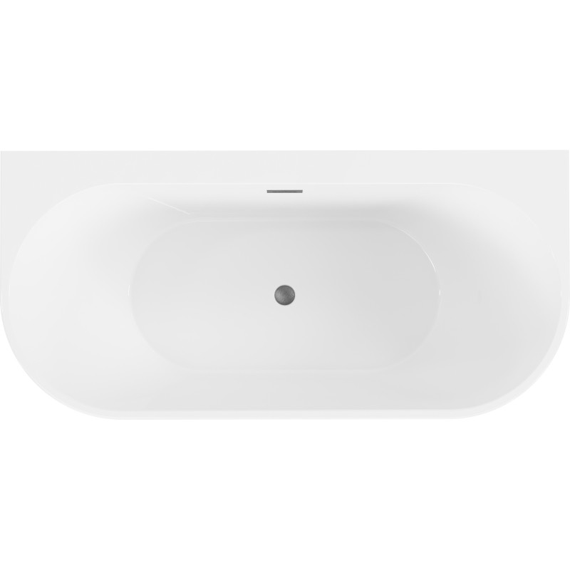 Mexen Oval+ cadă de baie freestanding lipită de perete 170 x 80 cm, albă, cu preaplin gun gray periat - 52681708000-66
