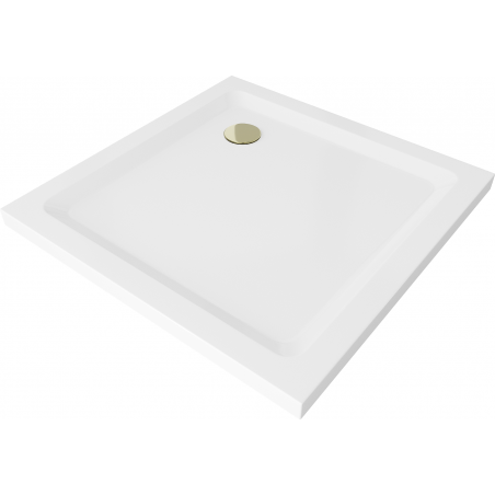 Mexen Flat négyzet alakú slim zuhanytálca  100 x 100 cm, Fehér, szifon Arany - 40101010G