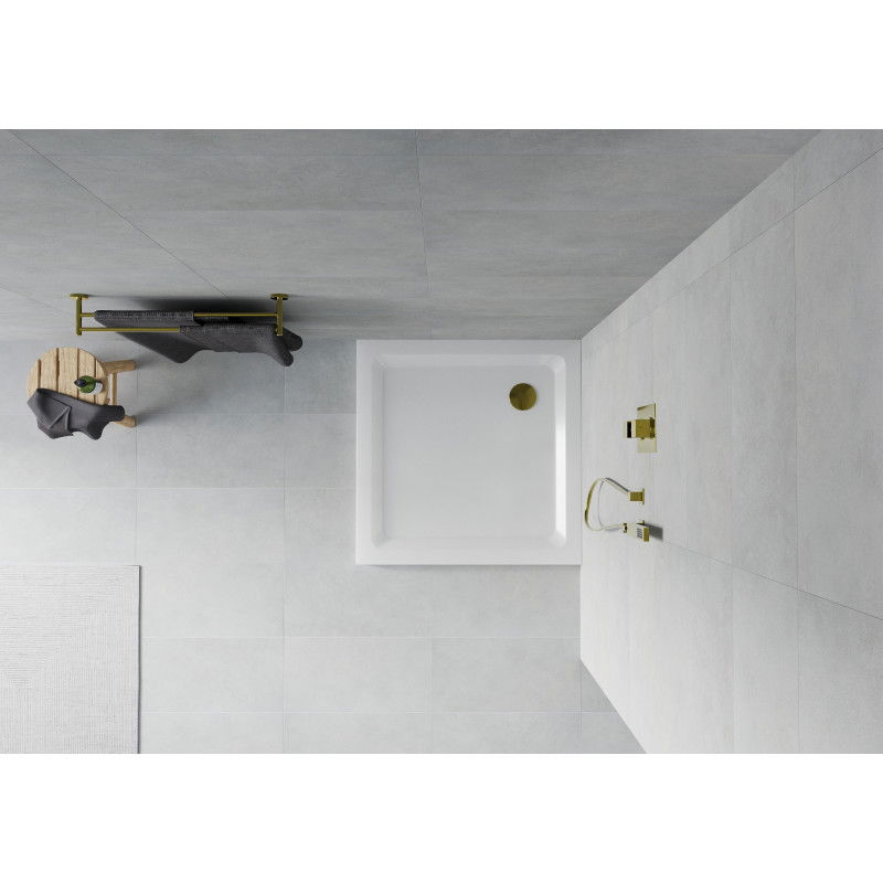 Mexen Flat 90 x 90 cm-es slim négyzet alakú zuhanytálca, fehér, aranyszifonnal - 40109090G