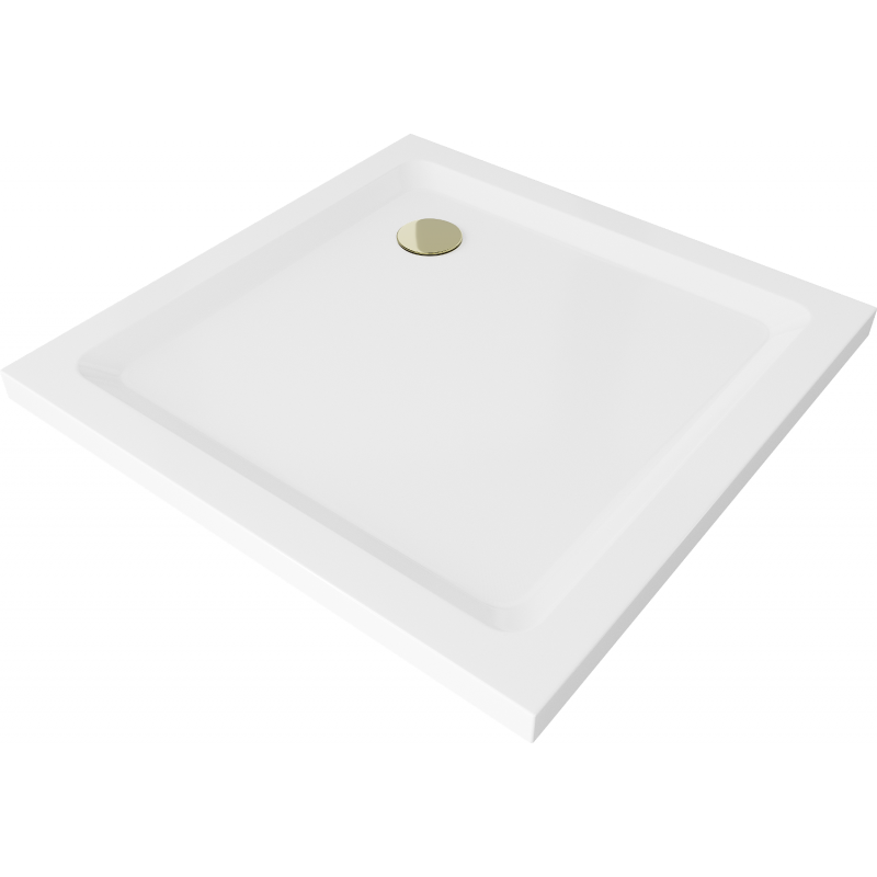 Mexen Flat slim négyzet alakú zuhanytálca 80 x 80 cm, fehér, arany szifon - 40108080G