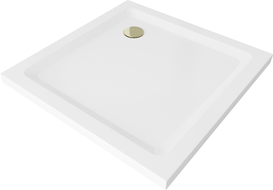 Mexen Flat slim négyzet alakú zuhanytálca 80 x 80 cm, fehér, arany szifon - 40108080G