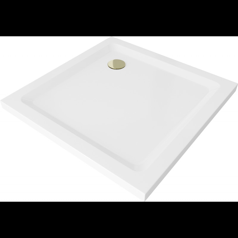 Mexen Flat cadă pentru duș pătrată slim 70 x 70 cm, Albă, sifon Aurie - 40107070G