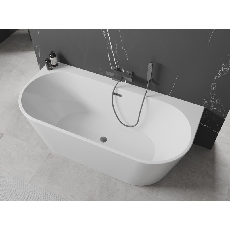 Mexen Oval+ szabadon álló falhoz szerelt kád 170 x 80 cm, fehér, gun metal túlfolyó - 52681708000-95