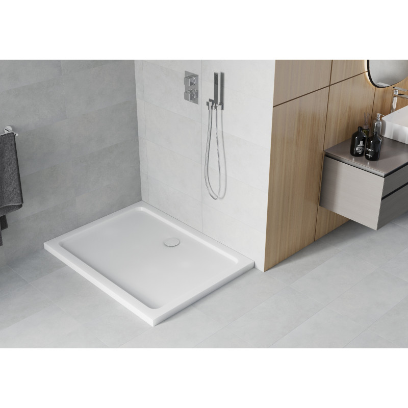 Mexen Flat cădiță de duș dreptunghiulară slim 140 x 90 cm, albă, sifon cromat - 40109014