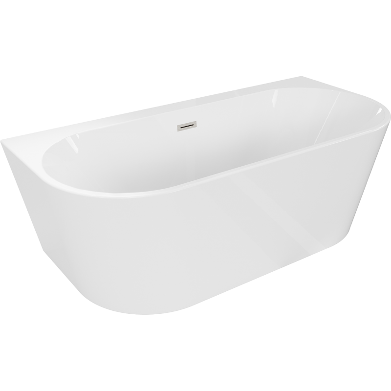 Mexen Oval+ cadă de sine stătătoare, montată pe perete, 170 x 80 cm, albă, preaplin nichel periat - 52681708000-97