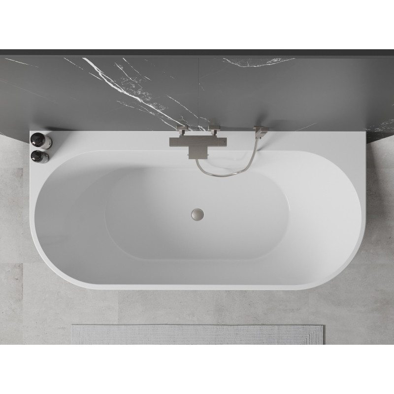 Mexen Oval+ cadă freestanding de perete 170 x 80 cm, albă, preaplin nichel periat - 52681708000-97