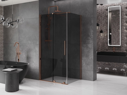 Mexen Velar cabină de duș glisantă 140 x 100 cm, grafit, aur roz - 871-140-100-41-60