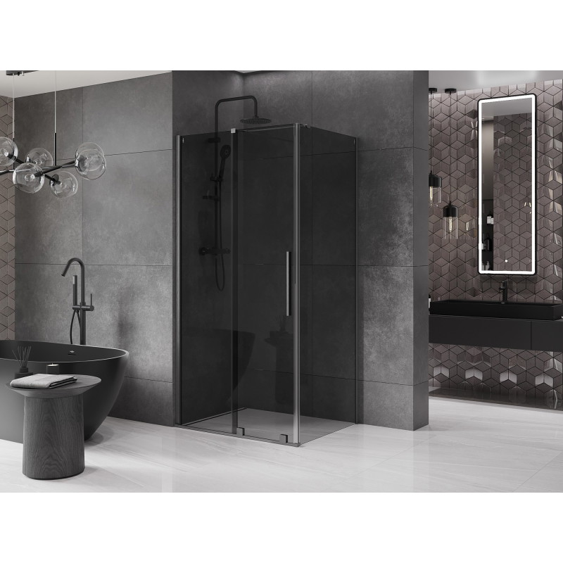 Mexen Velar 140 x 90 cm-es tolóajtós zuhanykabin, grafit, gun gray kefélt - 871-140-090-41-66
