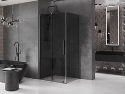 Mexen Velar 140 x 90 cm-es tolóajtós zuhanykabin, grafit, gun gray kefélt - 871-140-090-41-66