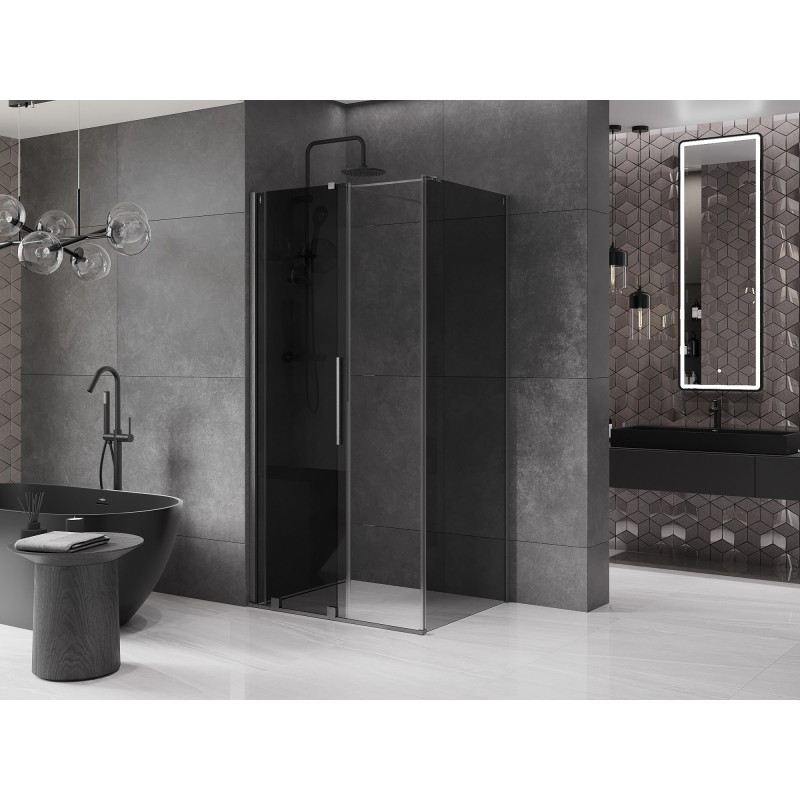 Mexen Velar 140 x 90 cm-es tolóajtós zuhanykabin, grafit, gun gray kefélt - 871-140-090-41-66