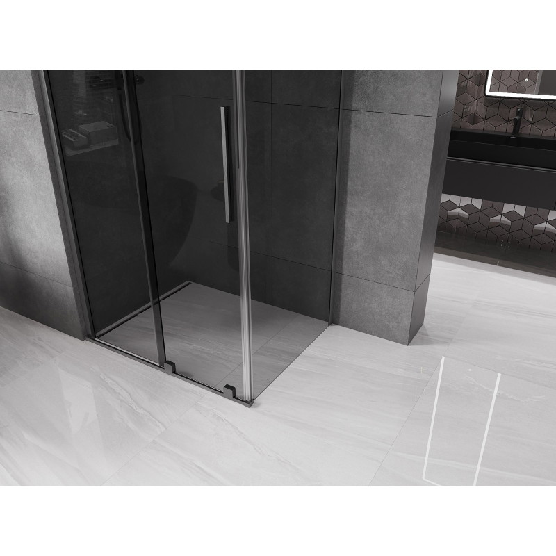 Mexen Velar 140 x 90 cm-es tolóajtós zuhanykabin, grafit, gun gray kefélt - 871-140-090-41-66