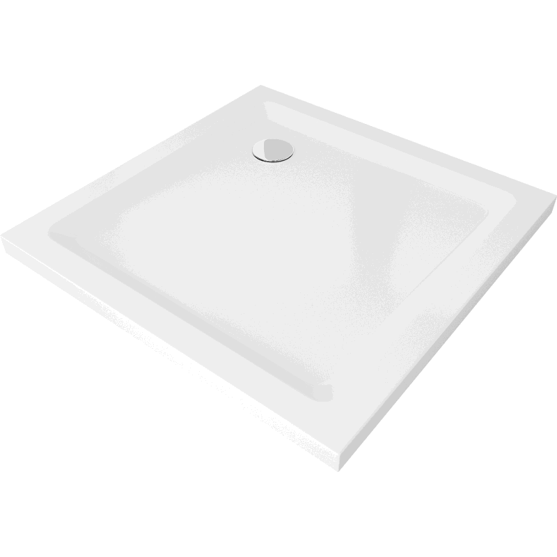 Mexen Flat cadă pentru duș pătrată slim 80 x 80 cm, Albă, sifon Crom - 40108080