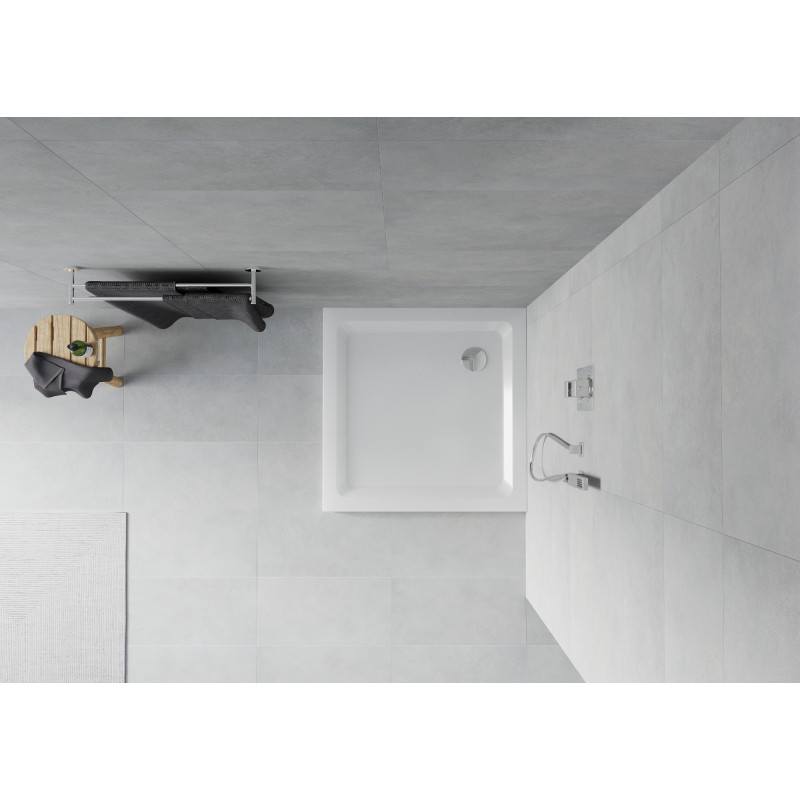 Mexen Flat négyzet alakú Slim zuhanytálca 90 x 90 cm, fehér, króm szifon - 40109090
