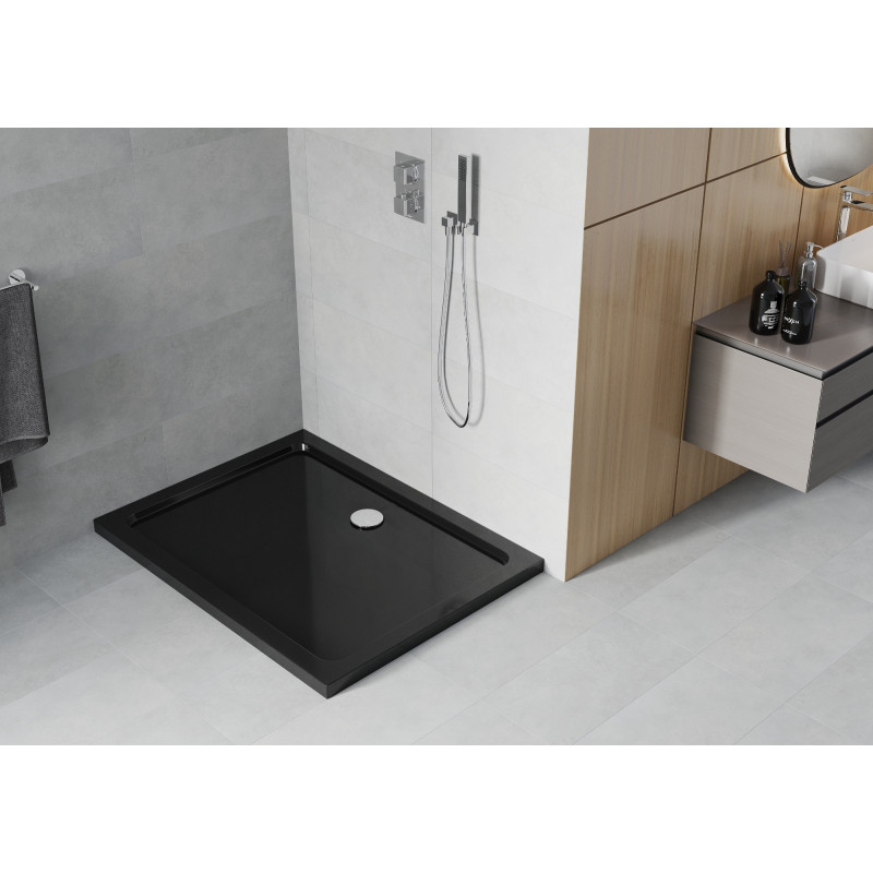 Mexen Flat téglalap alakú slim zuhanytálca 120 x 90 cm, fekete, krómozott szifon - 40709012