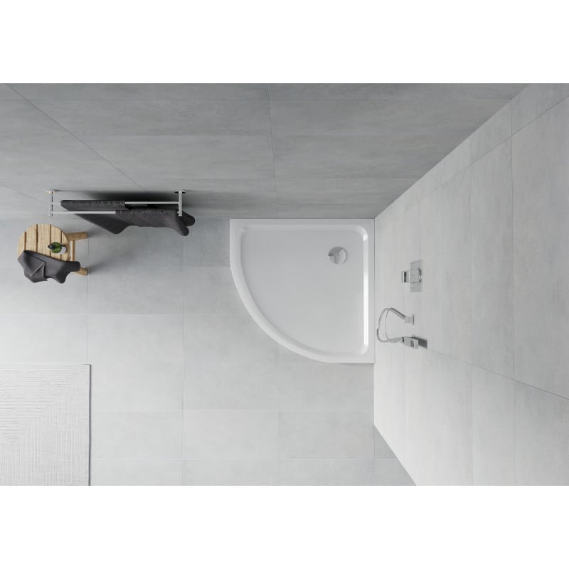 Mexen Flat félkör alakú slim zuhanytálca 80 x 80 cm, fehér, króm szifon - 41108080