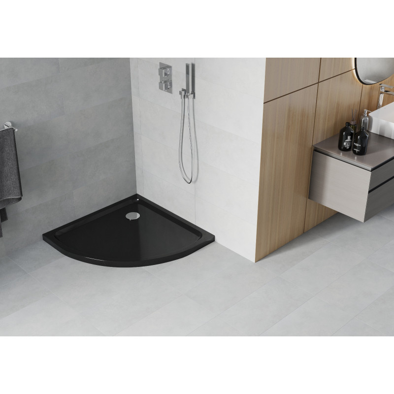 Mexen Flat cădiță semicirculară slim 70 x 70 cm, negru, sifon crom - 41707070