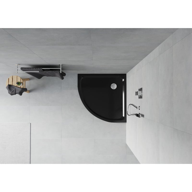 Mexen Flat brodzik semicercular slim 80 x 80 cm, negru, sifon crom - 41708080