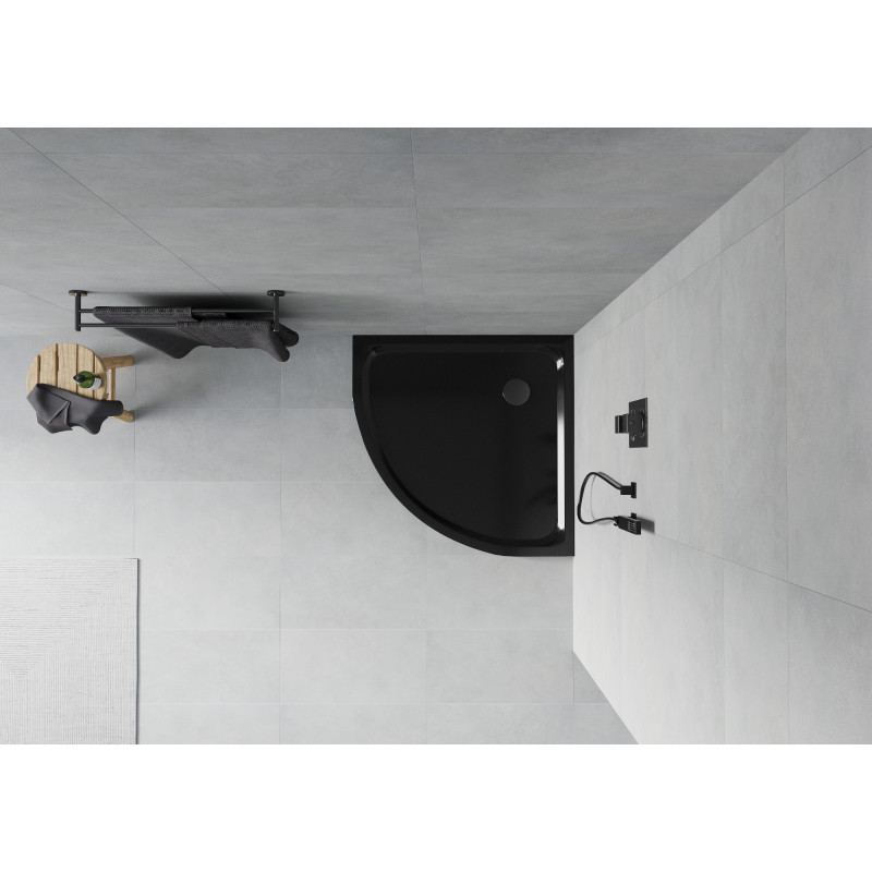 Mexen Flat slim félköríves zuhanytálca 70 x 70 cm, fekete, fekete szifon - 41707070B