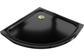 Mexen Flat broască dus semirotundă slim 90 x 90 cm, neagră, sifon auriu - 41709090G